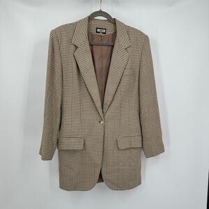 Toffs Womens Size 10 Blazer‎ Silk Blend Vintage Houndstooth Academia Menswear